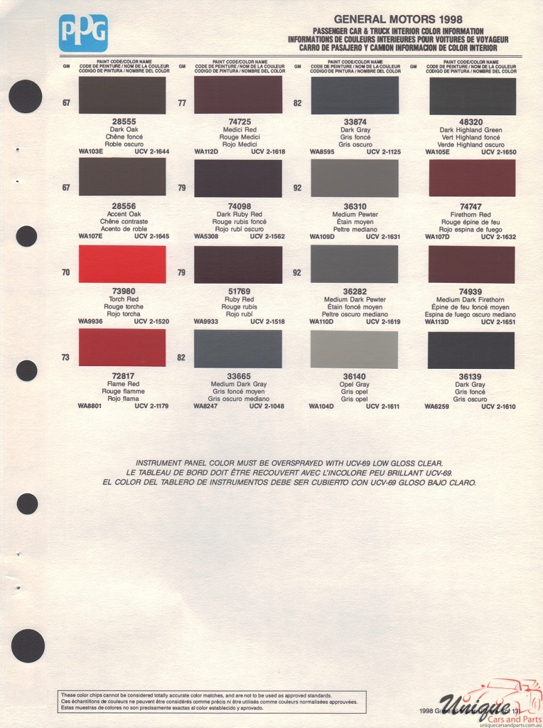 1998 General Motors Paint Charts PPG 11